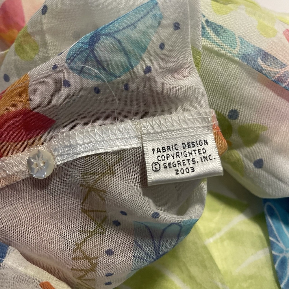 Sigrid Olsen Sport Long Sleeve Button Up Blouse Semi-sheer Aloha Colorul Beach S - Picture 11 of 11